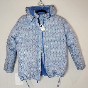 NWT Gap Kids Down Puffer Coat. Blue white floral. Size XL (12).